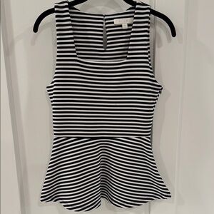 Anthropologie eri + ali Navy and White Peplum Sleeveless Tank Top